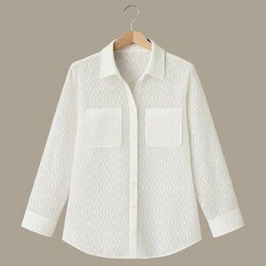 CHICO'S Textured Diamond Jacquard Button-Front Long Sleeve Blouse, Medium - NWT